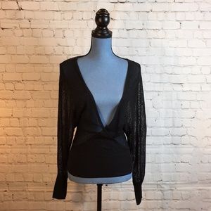 Express Sweater Deep V Black Silver Wrap Batwing Sleeve Small